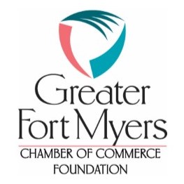 Logo for Greater Fort Myers Chamber of Commerce Foundation featuring a stylized abstract design above the organization’s name in black and red text, highlighting its connection to the Fort Myers Chamber.